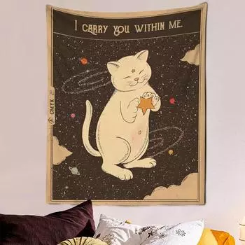 Kawaii Comic Dream Cat Card гобелен милый настенный декор художественное одеяло занавеска подвесная домашняя спальня украшение гостиной 100x75cm