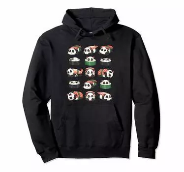 Kawaii Cute Anime Panda Otaku Sushi Nigiri Gift Hoodie чёрный