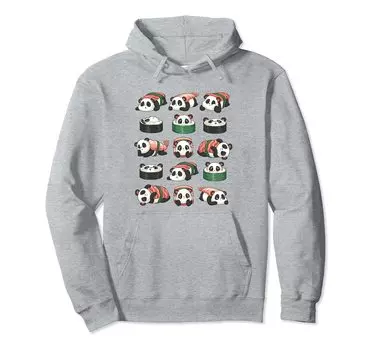 Kawaii Cute Anime Panda Otaku Sushi Nigiri Gift Hoodie серый