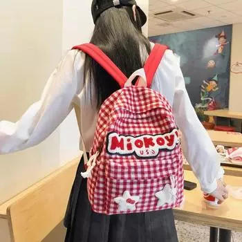 Kawaii Cute Backpack Nylon Cartoon Schoolbag Lightweight Large Capacity Shoulder Bag Student красный