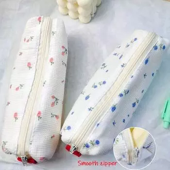 Kawaii Цветочный пенал Милая свежая девчачья косметичка для хранения Пасторальный стиль Простая сумка для ручек Школьные канцелярские товары Офисные принадлежности розовый