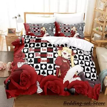 Kawaii Dance In The Vampire Bund Bedding Set Single Twin Full Queen King Size Bed Set Adult Kid Bedroom Duvetcover Sets Anime EU Single 135x200cm