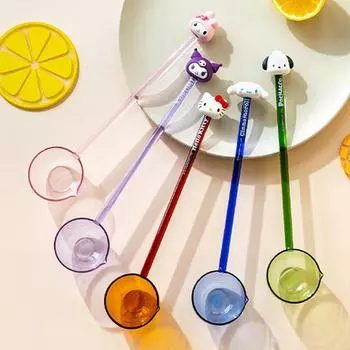 Kawaii Длинная ручка стеклянная ложка бытовая защита от падений термостойкая ложка для еды