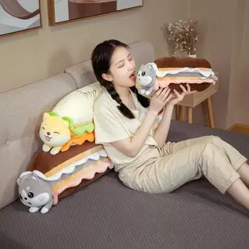 Kawaii Dog Bun Turn To Shiba Inu & Husky Плюшевые игрушки Длинная подушка для хлеба с маслом Мягкие игрушки Прекрасные подарки 40cm