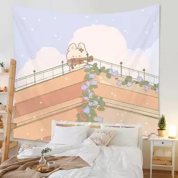 Kawaii домашний мультфильм милый маленький кролик прикроватная настенная ткань фоновая ткань аниме украшение для комнаты и спальни 100x75cm