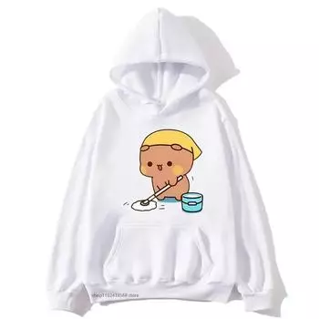 Kawaii DuDu и BuBu убираются в доме Толстовки Panda Bear Brownie Толстовка Зима Осень Пальто Парная Одежда для Женщин Мужчин S