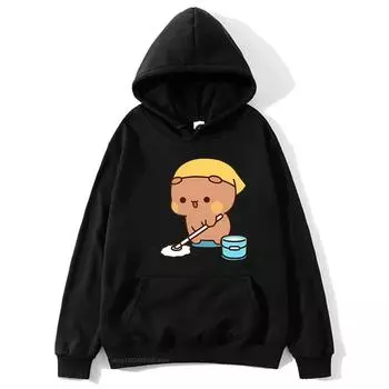 Kawaii DuDu и BuBu убираются в доме Толстовки Panda Bear Brownie Толстовка Зима Осень Пальто Парная Одежда для женщин S