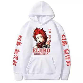 Kawaii Eijiro Kirishima My Hero Academia Мужская одежда Harajuku Толстовки Аниме Принты С капюшоном Осень Зима Уличная одежда XS белый