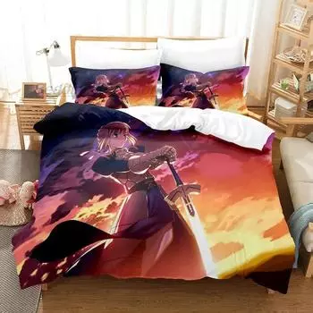 Kawaii Fate saber Bedding Set Single Twin Full Queen King Size Bed Set Aldult Kid Bedroom Duvetcover Sets 3D Anime Bed Sheet Set 70x133cm 2pcs