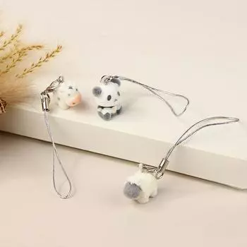 Kawaii Flocking Panda Ow Cow телефонный шнурок Милый плюшевый телефонный брелок для мобильного телефона с изображением животных Аксессуары для ключей