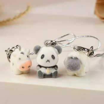Kawaii Flocking Panda Ow Cow телефонный шнурок Милый плюшевый телефонный брелок для мобильного телефона с изображением животных Аксессуары для ключей