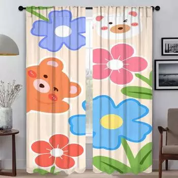 Kawaii Flower Kitchen Curtains 2 Pieces Blackout Curtain for Room 2 Panel Tulle for Bedroom Partition Shades Living Elegant Home W50xH70cmx2pcs-CL