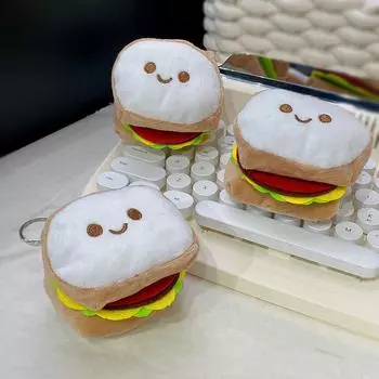 Kawaii Food Plush Sandwich Toast Keychains Creative Soft Stuffed Keyrings Pendant Bag Decoration Accessories Gifts