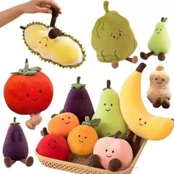 kawaii Fruit Plush Toy Eggplant Tomato Pink Peach Banana Pear Persimmon Vegetable Doll Simulation Birthday Christmas Gifts Decor see choice option