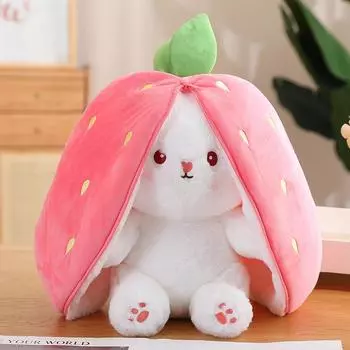 Kawaii Fruit Transfigured Bunny Plush Toy Cute Carrot Strawberry Turn Into Rabbit Animals Plush Toy Kids Birthday Christmas Gift about 18cm