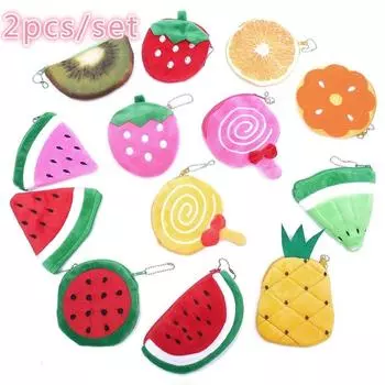 Kawaii Fruits плюшевый кошелек для монет для детей на молнии, кошелек для мелочи, женский кошелек для денег, сумка для девочек, мин.