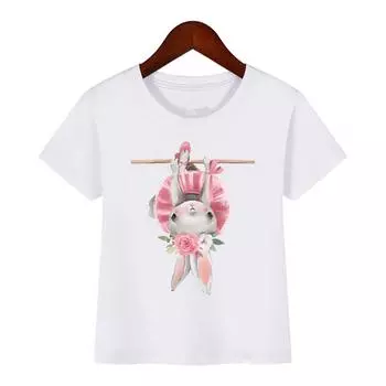 Kawaii футболки для девочек, синяя радуга, футболка с принтом для балетных танцев и девочек, милая футболка для малышей для детей, От 1 до 14 лет, танцевальный костюм, топы с короткими рукавами