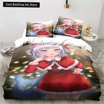 Kawaii Gawr Gura Cute Girl My Angle King Twin Double Child Bedding Set Microfiber or Polyester 3D Print Anime Duvet Cover Set EU single(135x200cm)