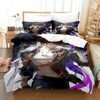 Kawaii Genshin Impact Tartaglia Bedding Set Single Twin Full Queen King Size Bed Set Aldult Kid Bedroom Duvetcover Sets Cartoon 70x133cm 2pcs