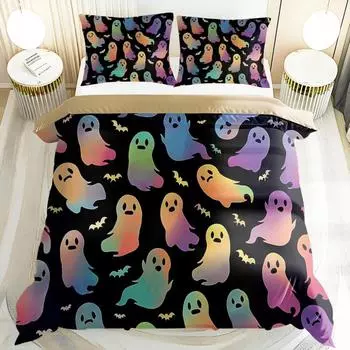Kawaii ghost duvet covers, Halloween bed, children s bedroom decorations for boys and girls EU single(135x200cm)