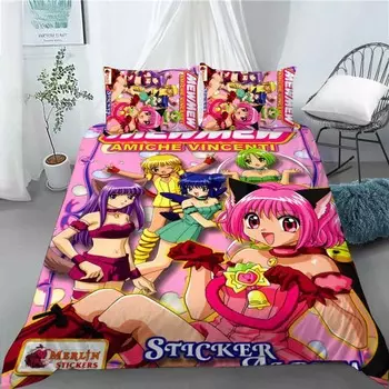 Kawaii Gilrs Anime Tokyo Mew Mew Комплект постельного белья для мальчиков и девочек Twin Queen King Size Пододеяльник Наволочка Кровать для мальчиков Текстиль для дома для взрослых EU Twin 135x200cm