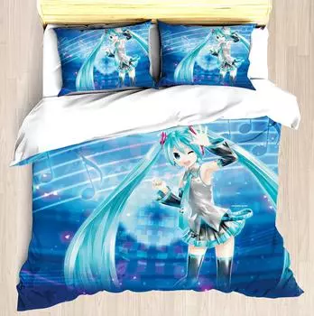Kawaii Girls H-Hatsune Miku Cartoon Duvet Cover Comforter Bedding sets Soft Quilt Cover and Pillow Cases Single_Double_Queen_King EU Twin 135x200cm