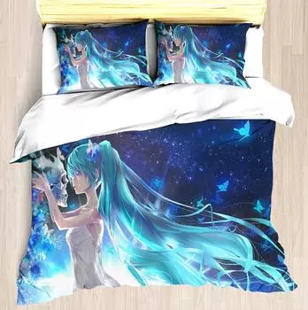Kawaii Girls H-Hatsune Miku Cartoon Duvet Cover Comforter Bedding sets Soft Quilt Cover and Pillowcases Single_Double_Queen_King EU Twin 135x200cm