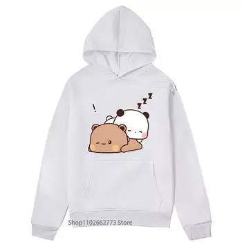 Kawaii Graphic Bubu Dudu Love Sleep Толстовки Bubu Dudu Толстовка с рисунком Панды Медведь Женская Повседневная одежда унисекс флисовые весенние топы L