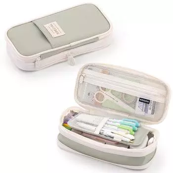 Kawaii Green Pencil Cases Big Capacity Cute Pouch Holder Canvas Bag Washable School Supplies Korean Cancelware