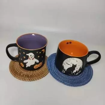 Kawaii Halloween Series Action Figure Toy Cartoon Cat Pumpkin Керамическая кружка Anime Kitty Cup Подарки на день рождения Дети Посуда для питья 401-500ml