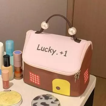 Kawaii Handheld Cosmetic Case в форме домика, переносная сумка для хранения, симпатичная косметичка для дам кофейный