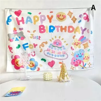 Kawaii Happy Birthday Background Tapestry Cloth Girls Dormitory Children s Room Wall Decoration Cartoon Home Party Decoration E