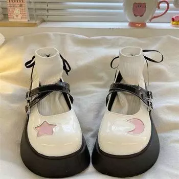 Kawaii Heart shaped buckle design Lolita shoes Women s Chunky Heel Mary Janes Shoes Students Sweet Cute JK cosplay shoes Y2K 35 чёрный