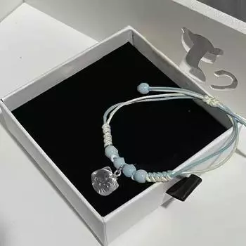 Kawaii Hello Kitty Bracelet Y2K Pink Bracelet Lucky Girl Braided Rope Bracelet Sweet Cute Pendant Friend Couple Jewelry Gift синий