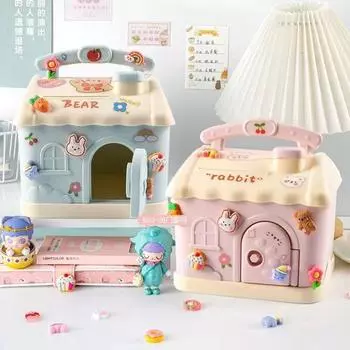 Kawaii House Копилка для банкнот, держатель для монет, сейф, большой размер, милая копилка, сбережения с ключом для детей, взрослых, подарок на день рождения синий