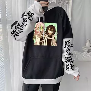 Kawaii Iguro Obanai Kanroji Mitsuri Demon Slayer Япония Аниме Принт Толстовки Мода Манга Зима Мужчины Поддельные Две Части Толстовка XXXL