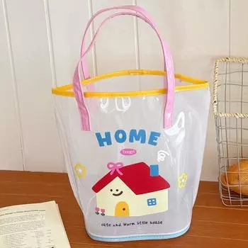 Kawaii Jelly Beach Bag Cartoon Print Transparent Shoulder Bag Portable PVC Beach Bag Outdoor Style2