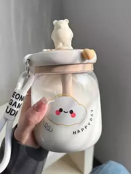 Kawaii Jumbo Boba бутылка для воды с соломинкой для девочек, детская большая емкость, милая чашка для перемешивания, портативная двойная пластиковая чашка для питья 800ml