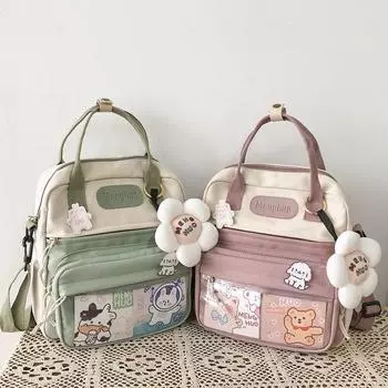 Kawaii корейский стиль милые рюкзаки женские сумки через плечо для девочек-подростков школьный рюкзак цветочный дорожный рюкзак чёрный