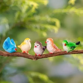 Kawaii Креативный мультфильм Имитация расписной птицы Миниатюрная статуэтка из смолы Маленькие животные Микропейзаж Статуэтка Орнамент Домашние поделки