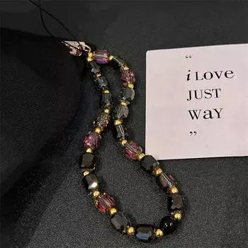 Kawaii Кристалл Бусины Телефон Цепочка Женская Мода Анти-Потеря Телефон Ремешок Сумка Аксессуары чёрный/золотой