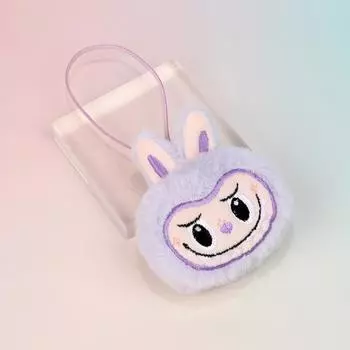 Kawaii Labubu Plush Doll Keychain Cartoon Stuffed Doll Name Sticker Pendant School Bag Charms Children Anti-Lost Name Tag розовый