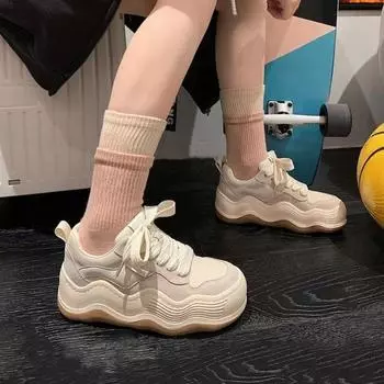 Kawaii Lace Up Shoes for Women 2024 Sneakers High on Platform Pink Sports Woman Shoes Cute Athletic Off White Autumn Fashion 35