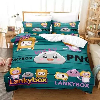 Kawaii Lankybox Постельное белье Один Твин Полный Queen King Size Комплект постельного белья для взрослых и детей Комплект пододеяльников для спальни 3D Комплект постельного белья EU Single(135x200cm)