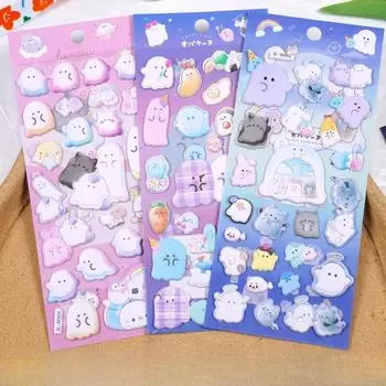 Kawaii Little Ghost Cartoon 3D Puffy Stickers Канцелярские товары Diy Scrapbooking Journal Sticker Adhesive Decor Art Supplies CuteStickers