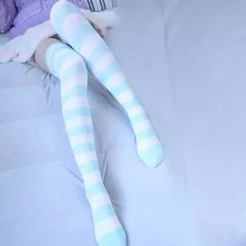 Kawaii Лолита, хлопковые чулки, очаровательные аниме, косплей, полосатые чулки до бедра, школьные гольфы для девочек выше колена One Size чёрный