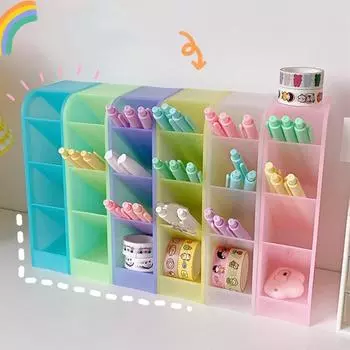 Kawaii Macaroon цветной держатель для ручек 4 планки настольный органайзер большой размер стол косметика ящик для хранения карандашей офисные школьные канцелярские принадлежности