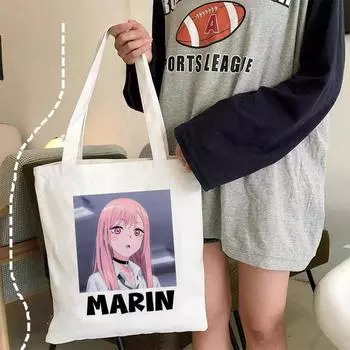 Kawaii Marin Anime My Dress-Up Darling Tote Bag Складная сумка для покупок Женские сумки для покупок Симпатичная сумка для покупок с принтом 24*26cm