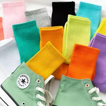 Kawaii милые женские короткие носки, хлопковые носки до щиколотки, однотонный спортивный комплект в японском стиле