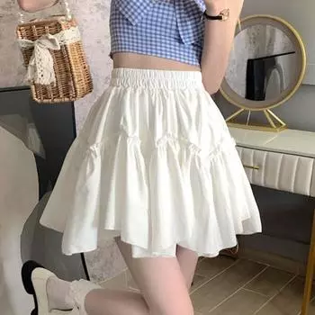 Kawaii мини-юбки женские белые грибы в стиле пэчворк летние милые милые плиссированные юбки черная готическая Лолита в консервативном стиле Y2k S чёрный